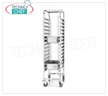 TECHNOCHEF - Trolley for 15 GN 1/1 Trays, Mod.810613 STAINLESS STEEL RACK TROLLEY, with 15 pairs of guides, pitch 80 mm, for 15 trays Gastro-Norm GN 1/1 (mm 530x325), dim.mm.615x450x1695h