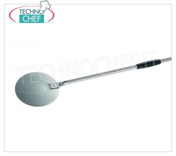 GI.METAL - Round Stainless Steel Pizza Palette, SMOOTH version, Mod. 85905 Palino Pizza TONDO to turn and take out, SMOOTH version, made of STAINLESS STEEL, with handle and sliding handle in black plastic, diameter 200 mm, handle length 1500 mm.