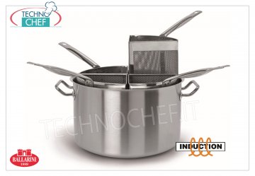 Ballarini Professionale - HIGH PASTA COOKER 4 SLICES STAINLESS STEEL for INDUCTION, 9200 Series HIGH PASTA COOKER 4 1/4 RACKS, SERIES 9200, suitable for 18/10 STAINLESS STEEL INDUCTION PLATES, diameter 400 mm, height 250 mm