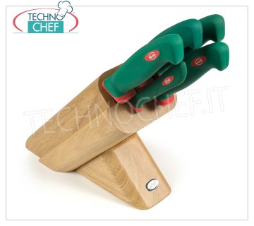 Sanelli - 5 KNIFE BLOCK, OAK LECK - PREMANA PROFESSIONAL Line - 931605 Block 5 Knives in solid oak, PREMANA PROFESSIONAL Line, consisting of: ROASTED KNIFE 24 cm, BREAD KNIFE 24 cm, KITCHEN KNIFE 18 cm, BONE KNIFE 16 cm, TROWEL 10 cm.