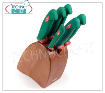 Sanelli - 6 KNIVES BLOCK, CHERRY stained - PREMANA PROFESSIONAL line - 936606 Cherry-stained block with 6 knives, PREMANA PROFESSIONAL line, consisting of: ROAST KNIFE 24 cm, BREAD KNIFE 24 cm, HAM KNIFE 24 cm, KITCHEN KNIFE 18 cm, BONE KNIFE 16 cm, TROWEL 10 cm.