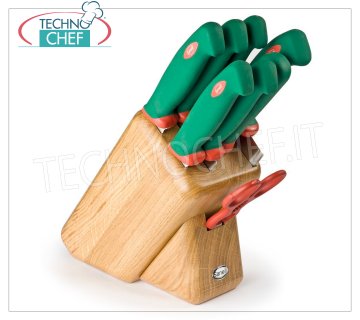 Sanelli - 8 PIECES MAXIME STONE in OAK - PREMANA PROFESSIONAL Line - 945608 8-piece oak block, PREMANA PROFESSIONAL Line, consisting of: ROAST KNIFE 24 cm, HAM KNIFE 24 cm, BREAD KNIFE 24 cm, KITCHEN KNIFE 18 cm, BONING KNIFE 16 cm, KITCHEN SHEET 16 cm, ACCIAINO 22 cm, KITCHEN SCISSORS.