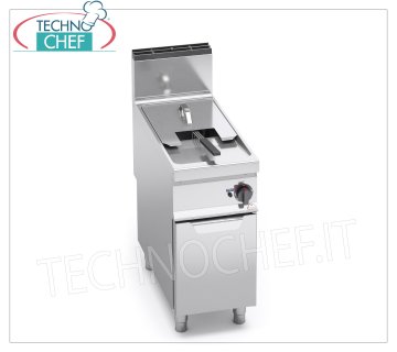 TECHNOCHEF - GAS FRYER on CABINET, 1 TANK of lt.18, Analogue Controls, Mod.9GL18MI GAS FRYER on MOBILE, BERTO'S, MAXIMA 900 Line, INDIRECT GAS FRY Series, 1 TANK of lt.18, Analogue Controls, Indirect Heating, thermal power Kw.14,00, Weight 59 Kg, dim.mm.400x900x900h