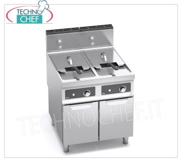 TECHNOCHEF - GAS FRYER on MOBILE, 2 TANKS of 20+20 litres, Bflex Electronic Controls, Mod.9GL20+20M-BF GAS FRYER on MOBILE, BERTOS, MAXIMA 900 Line, TURBO Series, 2 INDEPENDENT TANKS of 20+20 litres, Bflex Electronic Controls, thermal power Kw.35, Weight 95 Kg, dim.mm.800x900x900h