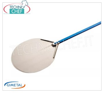 Gi.Metal - Round aluminum pizza shovel, Blue Line, handle length 150 cm Round aluminum pizza shovel, Blue Line, light, flexible and resistant, diameter 300 mm, handle length 1500 mm.