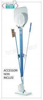 Single-sided support for 2 shovels, 1 small spoon and 1 brush. Hang shovel, small spoon, tools, in stainless steel with marble base, single front, capacity 2 blades + 1 small spoon + 1 brush (NOT INCLUDED), Weight 35 Kg, dimensions 35x25x175h cm