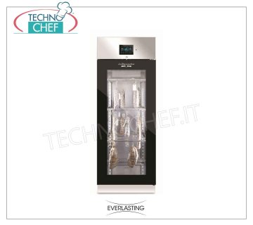 STAGIONATORE CONSERVATORE Cold cuts in Steel 1 GLASS DOOR, max yield 100 Kg Cured meat storage and seasoning cabinet in 304 stainless steel, 1 glass door, max capacity 100 Kg, Temp. 0 ° / + 30 ° C, digital controls, V. 230/1, Kw.1,8, Weight Kg 156, dim. mm.750x850x 2080h