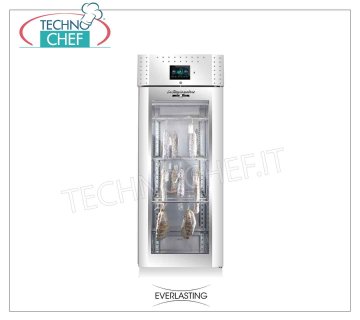 STAGIONATORE CONSERVATORE Cold cuts in Steel 1 GLASS DOOR, max yield 100 Kg Cured meat storage and seasoning cabinet in 304 stainless steel, 1 glass door, max capacity 100 Kg, Temp. 0 ° / + 30 ° C, digital controls, V. 230/1, Kw.1,8, Weight Kg 176, dim. mm.750x850x 2080h