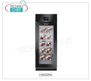 STAGIONATORE CONSERVATORE Salami in Black Steel, 1 GLASS DOOR, max yield 100 Kg Cured Meat Storage and Seasoning Cabinet in Black Plastic-coated Steel, 1 Glass Door, max capacity 100 Kg, Temp. 0 ° / + 30 ° C, digital controls, V. 230/1, Kw.1,8, Weight Kg 176, dim. mm.750x850x 2080h