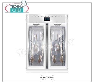 STAGIONATORE CONSERVATORE Cold cuts in Steel, 2 GLASS DOORS, max yield 200 Kg Cured meat storage and seasoning cabinet in 304 stainless steel, 2 glass doors, max capacity 200 Kg, Temp. 0 ° / + 30 ° C, digital controls, V. 230/1, Kw.2,6, Weight Kg 193, dim. mm.1500x850x 2080h