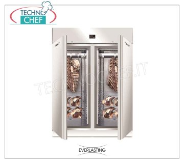 MEAT STAINING CABINET Inox 304, 2 DOORS, Temp. -2 ° / + 10 ° C, mod. STG MEAT 1500 STAINLESS STEEL 304 Meat Aging CABINET, 2 DOORS with GLASS, Gas R 452a, Temp. -2 ° / + 10 ° C, Capacity Kg. 300, Dim.mm 1500x850x2080h