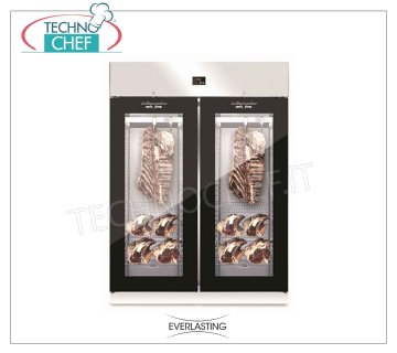 STAINLESS STEEL MATURING CABINET, 2 GLASS DOORS, Temp. + 0 ° / + 10 ° C, mod. STG MEAT 1500 GLASS STAINLESS steel meat aging CABINET, 2 DOORS with GLASS, Gas R 452a, Temp. + 0 ° / + 10 ° C, Capacity Kg. 300, Dim. Mm 1500x850x2080h