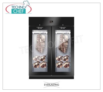 MEAT STRAINING CABINET in BLACK steel, 2 GLASS DOORS, Temp. + 0 ° / + 10 ° C, mod. STG MEAT 1500 BLACK Meat aging CABINET in BLACK PALSTIFIED steel, 2 DOORS with GLASS, Gas R 452a, Temp. + 0 ° / + 10 ° C, Capacity Kg. 300, Dim.mm 1500x850x2080h