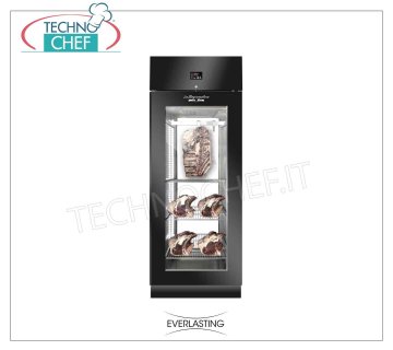 MEAT AGING CABINET, Black 1 GLASS Door, Max load 150 Kg, mod. STG MEAT700 BLACK PANORAMA Everlasting - Meat Aging-Maturation CABINET in BLACK PLASTIC COATED STEEL, 1 GLASS DOOR, Panoramic Version with Glass on the Back, Gas R 452a, Temp. +0°/+10° C, Capacity Kg. 150, Dim. mm 750x850x2080h