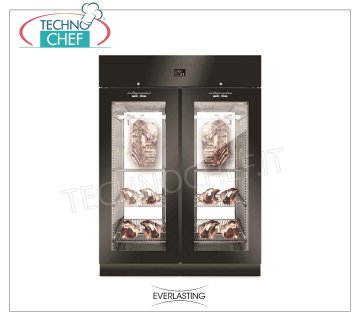 MEAT MATURING CABINET in BLACK steel, 2 GLASS doors, max yield 300kg Meat aging CABINET in BLACK PLASTICATED steel, 2 GLASS DOORS, Gas R 452a, Temp. + 0 ° / + 10 ° C, Capacity Kg. 300, Dim.mm 1500x850x2080h