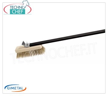 Gi.Metal - Adjustable Carbon Brush with Brass Bristles - mod.ACC-SP Professional oven brush with adjustable head, brass bristles and stainless steel rear scraper, aluminum handle length 1500 mm.