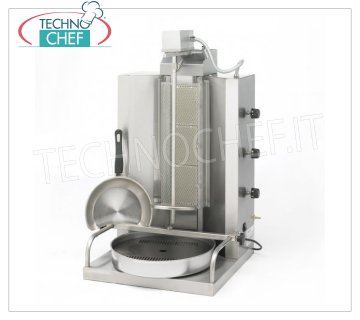 Technochef - PROFESSIONAL GYROS with 3 BURNERS, cooking rod 655 mm high Gas gyros in stainless steel with 3 independent vertical burners, 655 mm high cooking rod, 20 kg load capacity, thermal power Kw. 8.1, weight 18 kg, dim.mm.590x530x870h