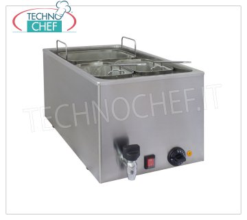 ELECTRIC COUNTERTOP PASTA COOKER in STAINLESS STEEL Electric countertop pasta cooker in stainless steel, complete with 1 basket measuring 260x170x160h mm + 2 baskets measuring 130x170x160h mm, thermostat from 0° to 110°C, V.230/1, Kw.3,2, Weight 12 Kg, dim. mm.340x600x300h