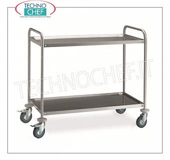 Stainless steel service trolleys with 2 shelves, capacity 120 kg Stainless steel trolley with 2 shelves mm.800x500, max capacity 120 Kg, Weight 10 Kg, dim.mm.885x590x935h