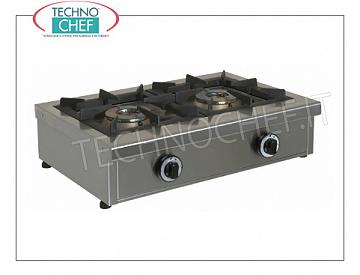 Professional table gas stove, 2 burners of 6.50 and 6.50 kW PROFESSIONAL TABLE GAS STOVE with 2 BURNERS, removable burners of 6.5+6.5 kW, weight 23.50 Kg, dim.mm.680x490x210h