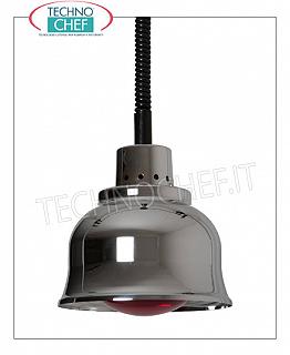 Infrared suspended heating lamp HEATING LAMP adjustable in height, lamp holder in CHROME COPPER diam. 255 mm., Light RED, V.230 / 1, W.250, Weight 1.40 Kg.