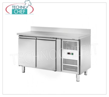 2 Door Refrigerator Table with Backsplash, Temp.-2°/+8°C, lt.228, Ventilated, Class C, mod.AKS2204TN 2 DOOR Refrigerated Counter Table with splashback, Professional, SNACK Line, Temp.-2°/+8°C, capacity 228 litres, ventilated refrigeration, ECOLOGICAL in Class C, Gas R290, V.230/1, Kw.0,22 , Weight 88 Kg, dim.mm.1360x600x950h