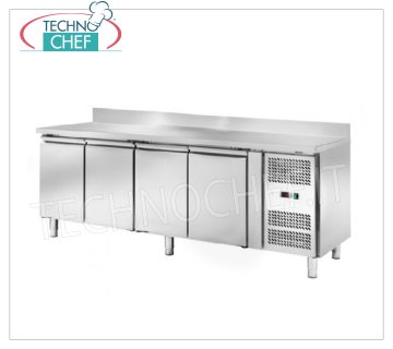 4-Door Refrigerator Table and Backsplash, Temp.-2°/+8°C, 449 l, Ventilated, Class D, mod.AKS4204TN 4 DOORS Refrigerated Counter Table with splashback, Professional, SNACK Line, Temp.-2°/+8°C, capacity 449 litres, ventilated refrigeration, ECOLOGICAL in Class D, Gas R290, V.230/1, Kw.0,345, Weight 133 Kg, dim.mm.2230x600x950h