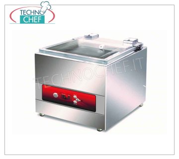 Professional vacuum chamber machine, 30 cm sealing bar, 31x35x12h cm chamber, mod. ESSENTIAL BELL VACUUM PACKAGING MACHINE from PLUTONE LINE BENCH, Model ESSENTIAL, with CHAMBER 310x350x120h mm, 300 mm SEALING BAR, DIGITAL CONTROLS, external dimensions 370x530x250h mm
