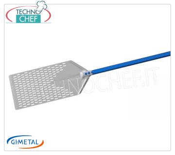 Gi-Metal - Perforated aluminum shovel for Roman tongs, Blue Line, handle length 30 cm Perforated aluminum shovel for Roman grip, Blue Line, light, flexible and resistant, dim.mm 230x400, handle length 300 mm.