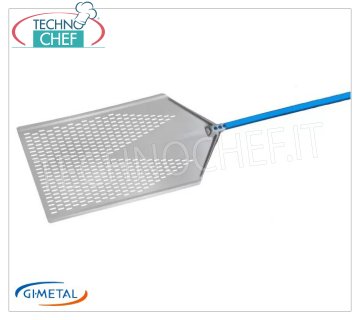 Gi-Metal - Perforated aluminum pizza shovel by the metre, Blue Line, handle length 120 cm Perforated aluminum pizza peel by the metre, Blue Line, light, flexible and resistant, dim.mm 300x600, handle length 1200 mm.