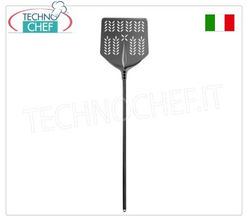 Perforated Square Pizza Shovel for Baking in Hard Anodized Aluminum 33x33 cm, Tulip Line Tulip SQUARE PERFORATED pizza peel in hard anodized aluminium, dim.33x33cm, handle length 120cm.