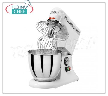 PROFESSIONAL PLANETARY MIXER of lt.7, Mod.AP7 Planetary mixer with 7 lt stainless steel bowl, complete with hook, spatula and stainless steel whisk, V.230/1, Kw.0,325, Weight 15 Kg, dim.mm.420x250x420h