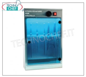 Sterilizers for knives and tools with UV-C Germicides STERILIZER KNIVES UV-C RAYS for wall in STAINLESS STEEL, capacity 14 KNIVES, RACK FOR REMOVABLE knives support, irradiation power 1 UV-C lamp 0.16 kw, V. 220-240 / 1, dim. mm 400x140x624h
