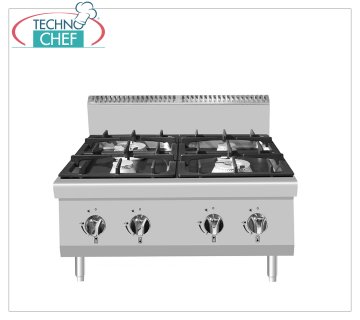 Technochef - GAS COOKER WITH 4 BURNERS FROM THE COUNTER, Kw.21,00 4 BURNERS GAS COUNTER STOVE, Line 700, thermal power 21.00 Kw, dim.mm.800x700x547h