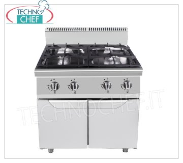 Technochef - 4 BURNERS GAS COOKER on MOBILE, Kw.21,00 GAS STOVE 4 BURNERS on MOBILE, Line 700, thermal power 21.00 Kw, dim.mm.800x700x1085h