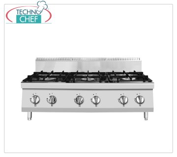 Technochef - GAS COOKER WITH 6 BURNERS FROM THE COUNTER, Kw.31,5 6 BURN COUNTER GAS STOVE, Line 700, thermal power Kw.31,5, dim.mm.1200x700x547h