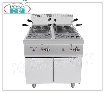 Technochef - GAS PASTA COOKER on MOBILE, 2 BOWLS of 24+24 liters GAS PASTA COOKER on MOBILE, Line 700, 2 independent stainless steel tanks of 24+24 litres, stainless steel baskets included, thermal power Kw.10.00+10.00, dim.mm.800x700x1085h,