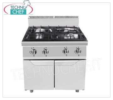Technochef - 4 BURNERS GAS COOKER on MOBILE, Kw.48,00 GAS STOVE 4 BURNERS on MOBILE, Line 900, thermal power Kw.48,00, dim.mm.800x900x1140h