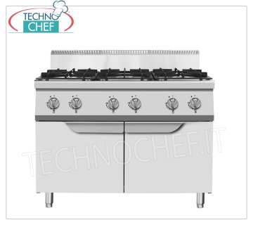 Technochef - GAS COOKER 6 BURNERS on MOBILE, Kw.53,5 GAS STOVE 6 BURNERS on MOBILE, Line 900, thermal power Kw.53,5 dim.mm.1200x900x1140h