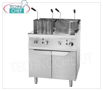 Technochef - GAS PASTA COOKER on MOBILE, 2 BOWLS of 35+35 lt. GAS PASTA COOKER on MOBILE, Line 900, 2 stainless steel tanks of 35+35 litres, stainless steel baskets included, thermal power Kw.27,00, dim.mm.800x900x1140h,