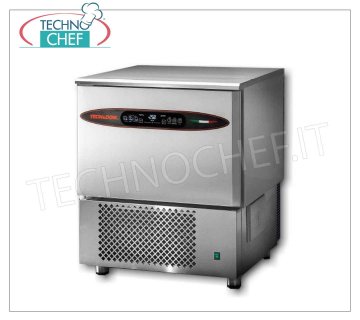 Professional blast chiller, digital touch controls, 5 GN 1/1 trays, Mod. ATT05_TH BLAST CHILLER-FREEZER with UNIVERSAL GUIDES for 5 TRAYS GN 1/1 or mm. 600x400, TECNODOM brand, with PIN PROBE, yield POSITIVE CYCLE +90°+3° Kg.23, NEGATIVE CYCLE +90°-18° Kg.12, V. 230/1, Kw.1,424, Weight Kg.92, dim.mm.750x740x850h