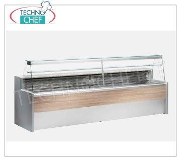 Gastronomy Cold Counter, temp.+4°+6°C, Static with Reserve, Straight Inclined Glass, 79cm deep Refrigerated Food-Gastronomy Display Counter, temp. +4°+6°, Static with reserve, version with Inclined STRAIGHT GLASSES, V. 230/1, Weight 151 kg, dim. cm 100x79x122h