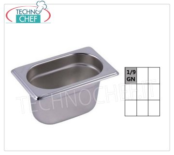 Gastronorm containers GN 1/9 in stainless steel Gastro-norm bowl 1/9, stainless steel 18/10, Capacity lt.0,6, dim.mm.176 x 108 x 65 h