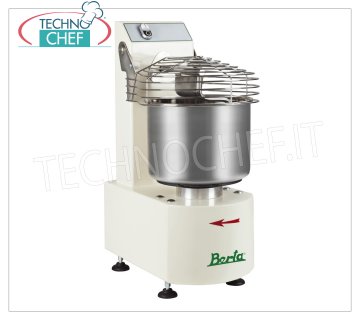 Fimar - Low hydration dough mixer with 20 liter bowl, mod.BERTA15 Low hydration dough mixer with 20 liter bowl, 15 Kg dough capacity, speed 28 rpm, V.400 / 3, Kw.0.55, Weight 51 Kg, dim.mm.410x580x755h
