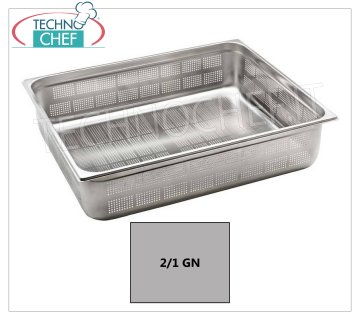 Perforated Gastronorm 2/1 containers in stainless steel Gastro-norm bowl 2/1, perforated, 18/10 stainless steel, dim.mm.650 x 530 x 20 h