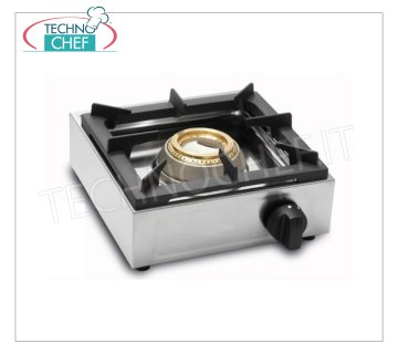 Technochef - Professional table gas stove, 1 burner of 10 kW, mod.BIG7001F10 Tabletop gas stove in stainless steel, with 1 professional burner running on universal gas, with 1 DOUBLE CROWN WOK BURNER of 10.00 kW, weight 10.3 kg, dimensions 350x350x170h mm