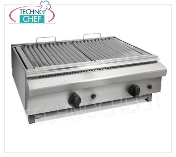 Technochef - Professional Gas Countertop Grill, 2 cooking zones, mod.BIG8070GG PROFESSIONAL COUNTERTOP GAS GRILL, with 2 RADIANT COOKING ZONES of mm.345x450, INDEPENDENT CONTROLS, thermal power Kw 14,00, weight 43 Kg, dim.mm.800x700x300h