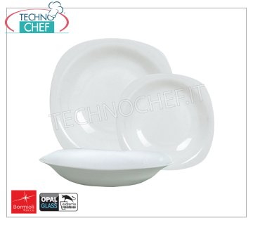 BORMIOLI ROCCO - PARMA WHITE GLASS Collection - Restaurant Dishes FLAT PLATE, Parma collection in white opal tempered glass, cm.27x27, Brand BORMIOLI ROCCO - Available in 24 pieces pack