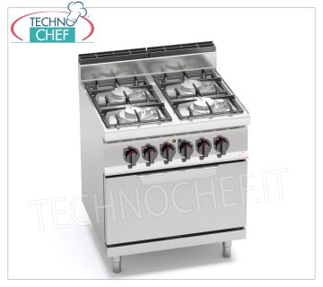 TECHNOCHEF - 4 BURNERS GAS COOKER on ELECTRIC OVEN GN 2/1, Kw.21,5+7,5, Mod.G7F4PW+FE 4 BURNERS GAS COOKER on ELECTRIC OVEN GN 2/1, BERTO'S, MACROS 700 Line, ECO POWER Series, thermal power Kw.21,5 + electric power Kw 7,5, Weight 80 Kg, dim.mm.800x700x900h