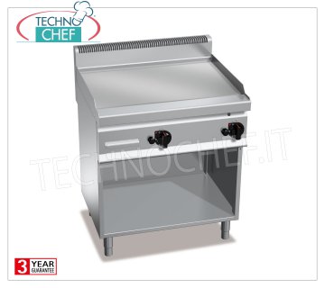 GAS FRY TOP with SMOOTH PLATE in MULTIPAN, on CABINET, mod.G7FL8M-2 GAS FRY TOP with SMOOTH PLATE, BERTOS, MACROS 700 Line, MULTIPAN Series, DOUBLE module on OPEN CABINET with 795x500 mm COOKING ZONE, INDEPENDENT CONTROLS, heat output Kw.13.8, Weight 88 Kg, dim.mm.800x700x900h